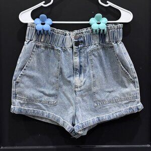 Wish List Paperbag Elastic Waist Jean Shorts Light Wash M